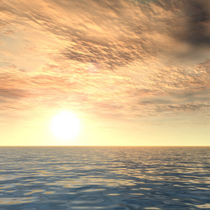 美丽的海景，日落时
