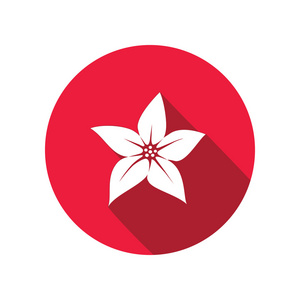 兰花图标。 花卉符号。 红色扁平的圆形白色标志