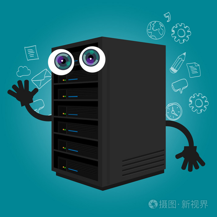 服务器计算机组件数据库大数据存储卡通眼睛吉祥物可爱有趣的笑容科技