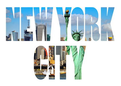 纽约城的名字美国旅行目的地标志在白色的背景和目标