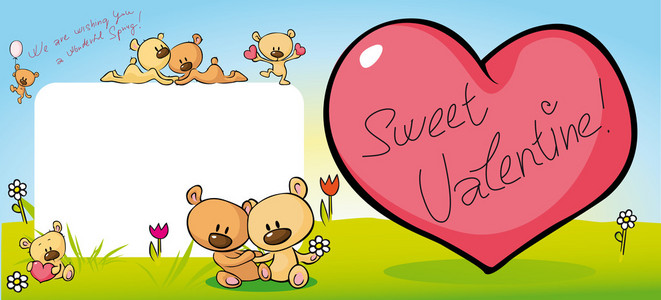 可爱的泰迪熊设计与情人节心形矢量图