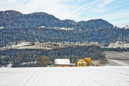 在下雪的冬天在瑞士乡间风景