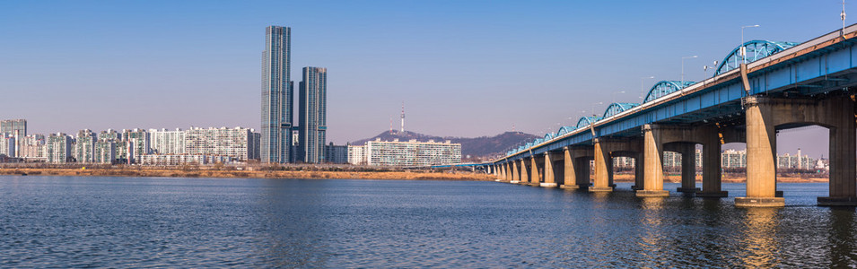 全景，首尔地铁和在首尔，南 kor Hanriver 桥