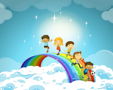 孩子们站在彩虹之上