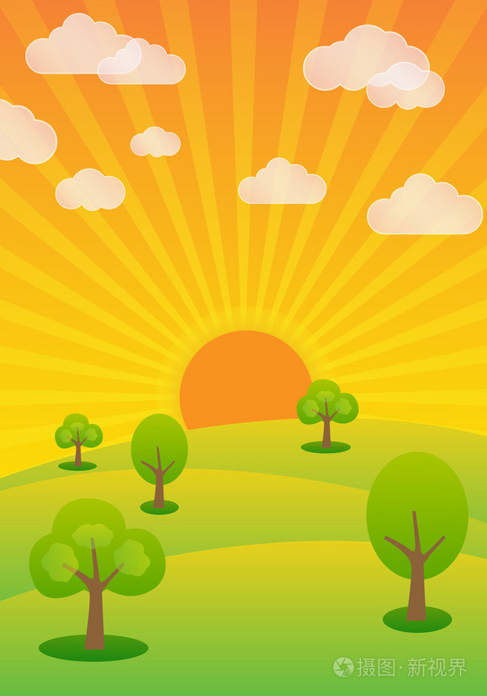 傍晚的阳光夏天乡村景观背景矢量