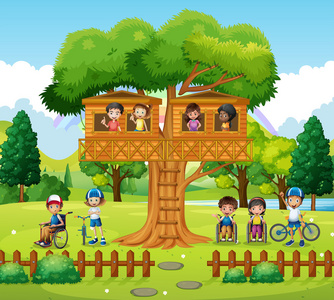 孩子们在公园里的树屋