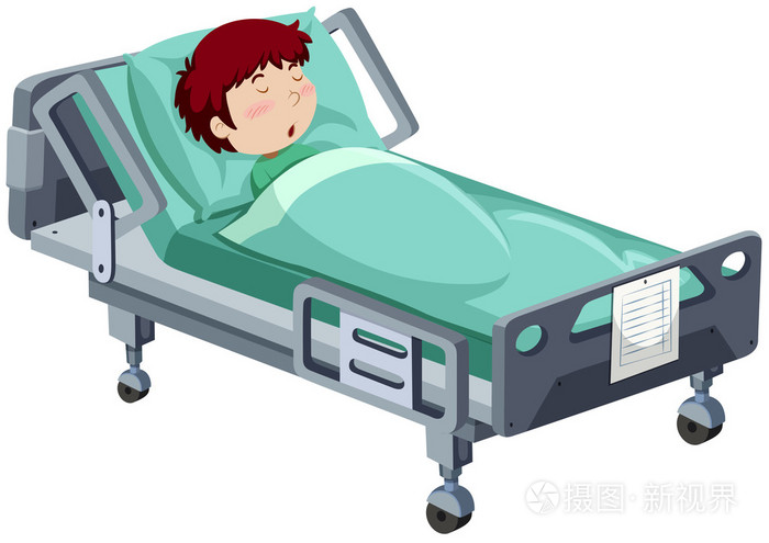 生病在医院的床上的男孩