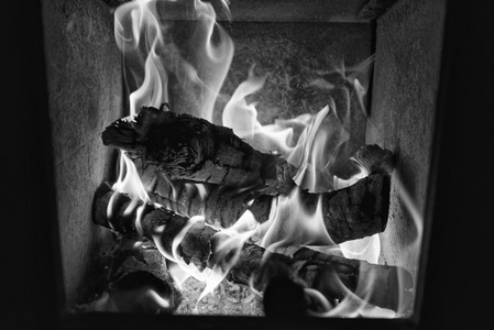 在炉中燃烧的木柴