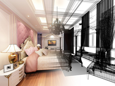 内饰豪华卧室的设计抽象素描图片