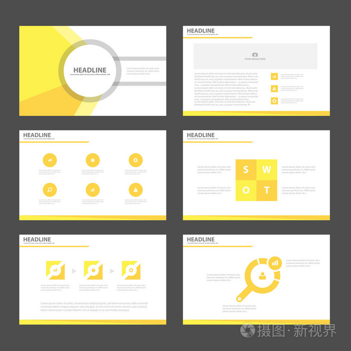 橘黄色的演示文稿模板的信息图表元素平面设计为营销广告宣传册传单小册子设置