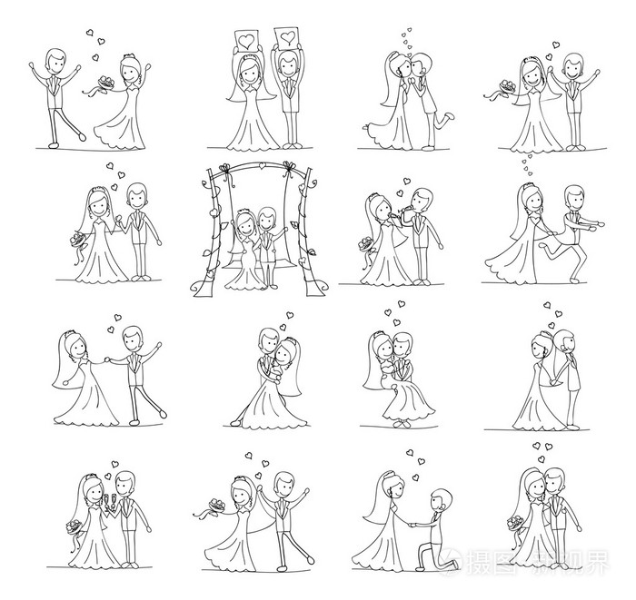 一套婚纱照,新娘和新郎插画-正版商用图片1lwx22-摄图新视界