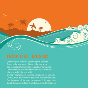 热带岛屿和海岸地貌。矢量图