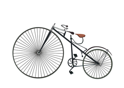 复古的旧自行车隔离在白色背景上