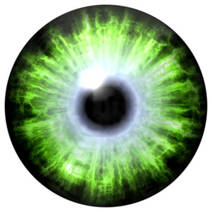 孤立的绿眼睛。插图的绿色蓝色剥眼虹膜，光的反射