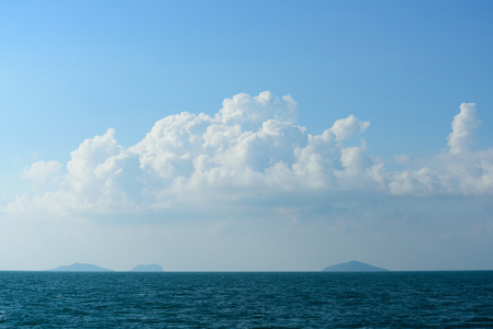 夏季海景与绿色的小岛和蔚蓝的天空背景