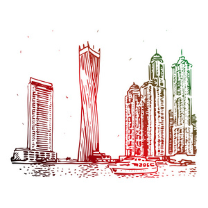迪拜塔手绘图片-迪拜塔手绘素材-迪拜塔手绘插画-摄图新视界