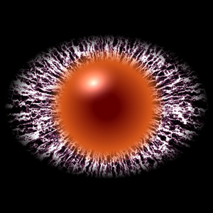 孤立椭圆怪的眼睛明亮视网膜的背景与大瞳孔。苗条的虹膜周围瞳孔，详细眼灯泡