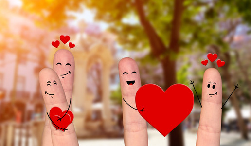 快乐的手指夫妇庆祝情人节的爱情