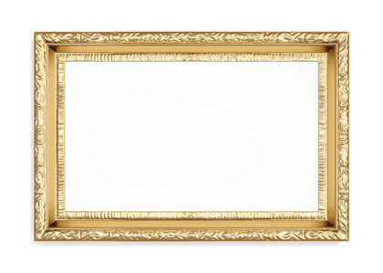 金雕刻的相框孤立在白色背景上。3d 渲染