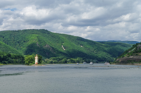 老鼠塔 Mauseturm 和莱茵河的斜坡上的葡萄园