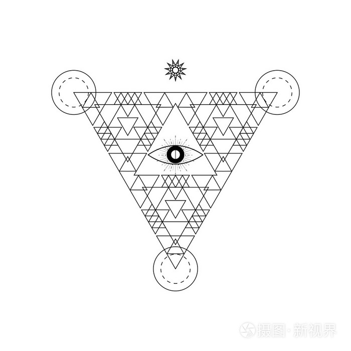 抽象的神秘几何符号.向量线性炼金术,隐匿性和哲学标志
