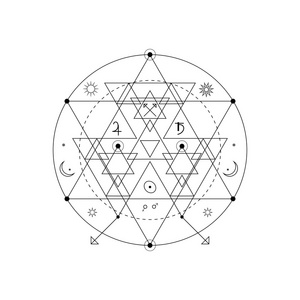 抽象的神秘几何符号.向量线性炼金术,隐匿性和哲学标志照片