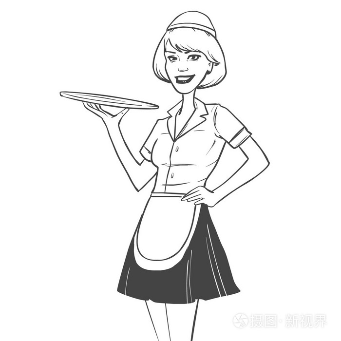 女服务员卡通形象插画-正版商用图片1lxq6n-摄图新视界