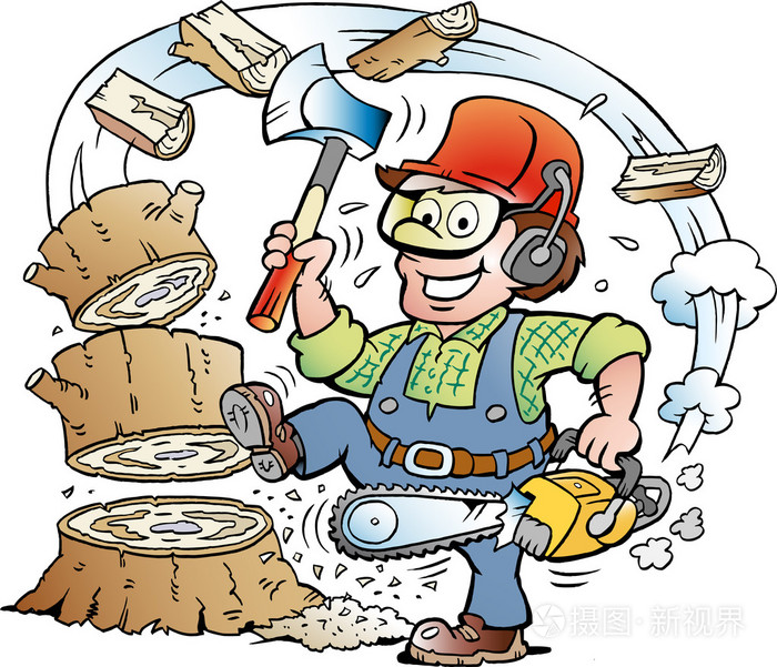 矢量卡通插图的快乐工作的伐木工人或樵夫谁 chrop 木