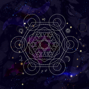 抽象的神秘几何符号.线性的炼金术,神秘的哲学的标志照片