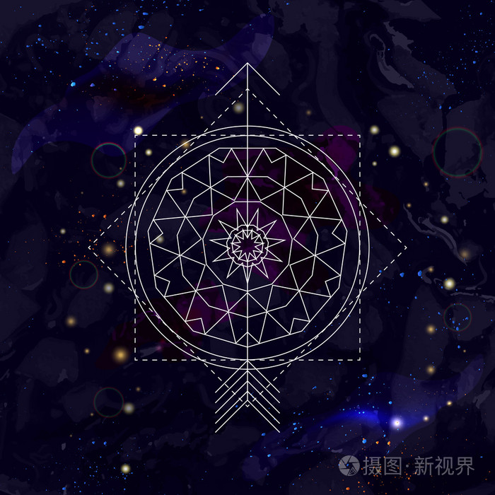 抽象的神秘几何符号.线性的炼金术,神秘的哲学的标志