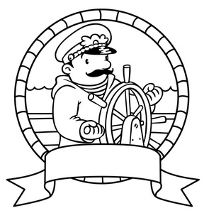 有趣的船长或 yachtman。图画书。会徽