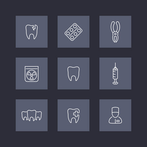 牙 牙齿保健 灼 toothcare 口腔科 线上正方形，矢量图的图标