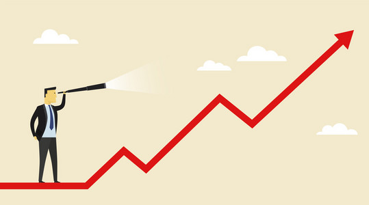 搜索目标.男人用望远镜寻找可能性照片