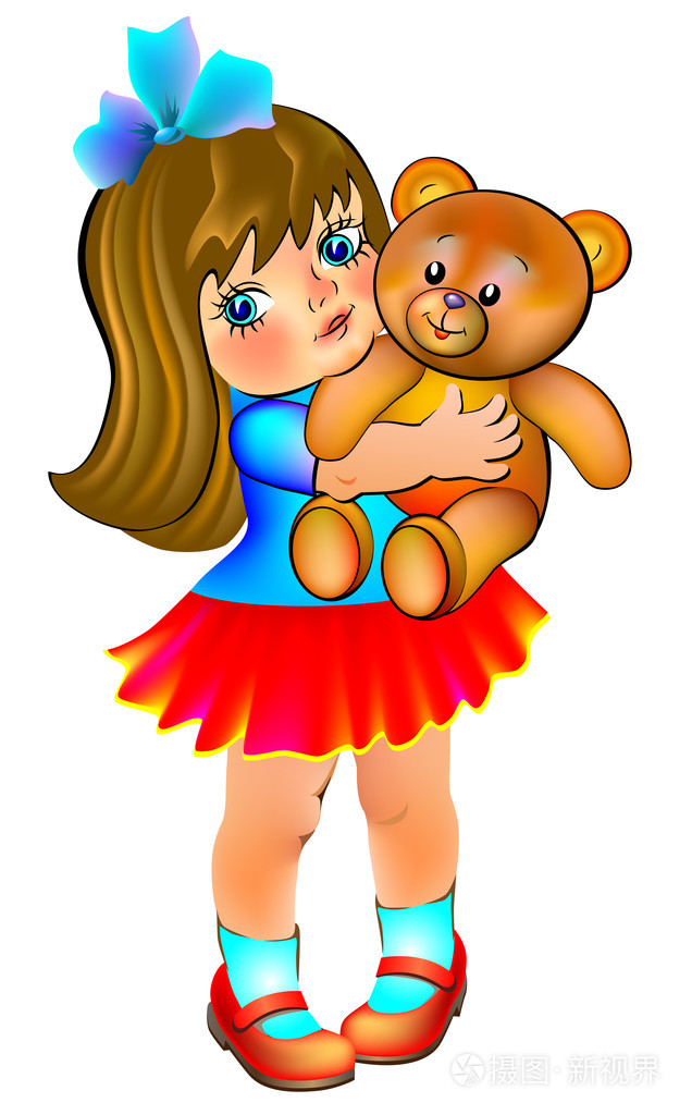 小女孩抱着泰迪熊的插图