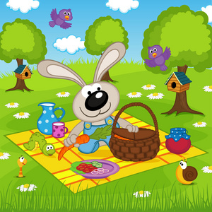 兔子在公园野餐
