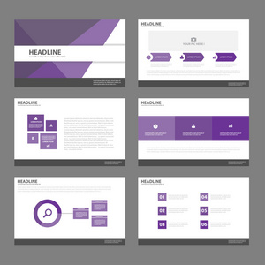 紫色的平面设计为营销广告宣传册传单小册子设置的演示文稿模板信息图表元素