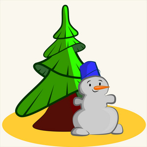 卡通矢量图的枞树可爱搞笑雪人