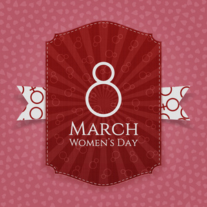 3 月 8 妇女节红色现实横幅和丝带
