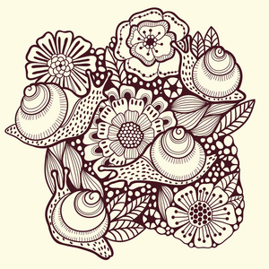 花卉背景与蜗牛