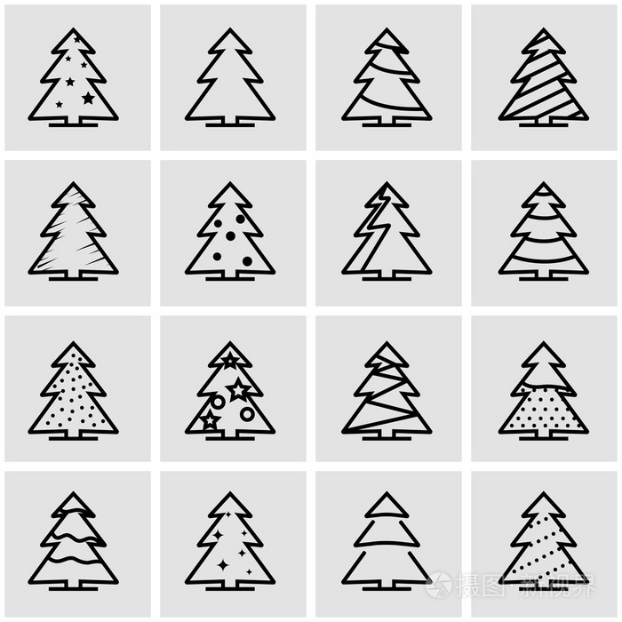 矢量线圣诞树图标集