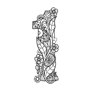 白第 1 号.手绘插画的数字.矢量照片