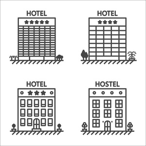 酒店和旅馆线矢量图标集图片