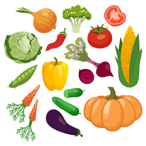 蔬菜图标设置隔离在白色背景