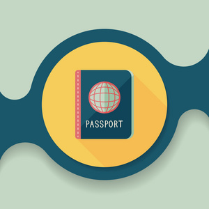 护照图标，平与长长的阴影