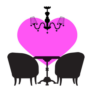 横幅的情人节那天，大粉红色心 桌子和椅子