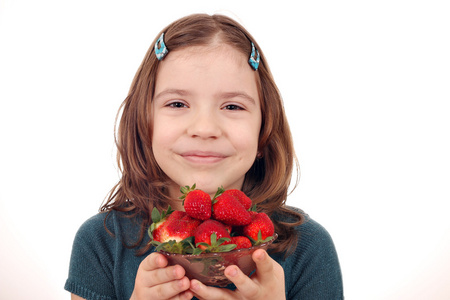 快乐的小女孩，与草莓画像