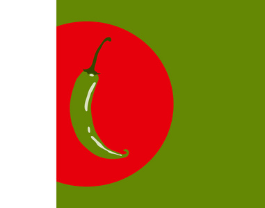 绿色和红色的背景上的绿色红辣椒。