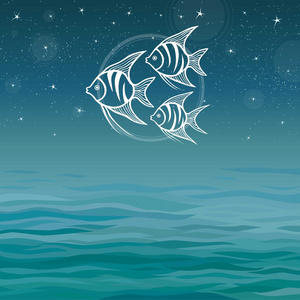 动画大海鱼唯美三条鱼在大海背景上的剪影照片