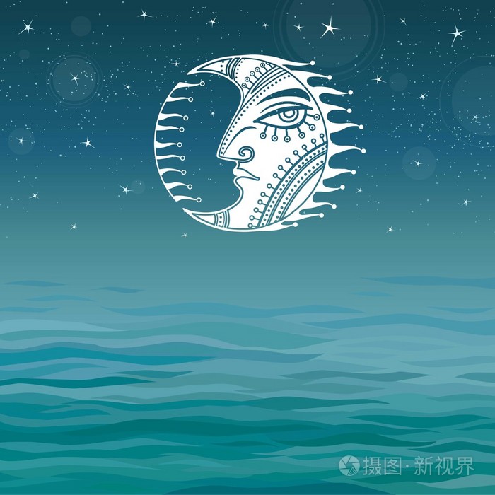 新月形符号的海面背景