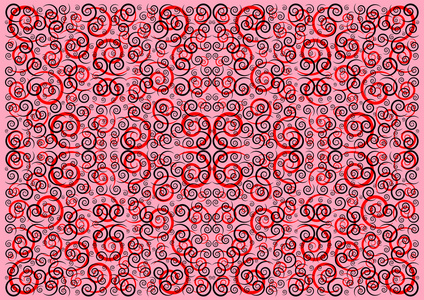 从红色和黑色螺旋混沌的抽象背景